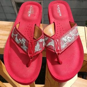 Coach Red and Silver Flip Flops very pretty